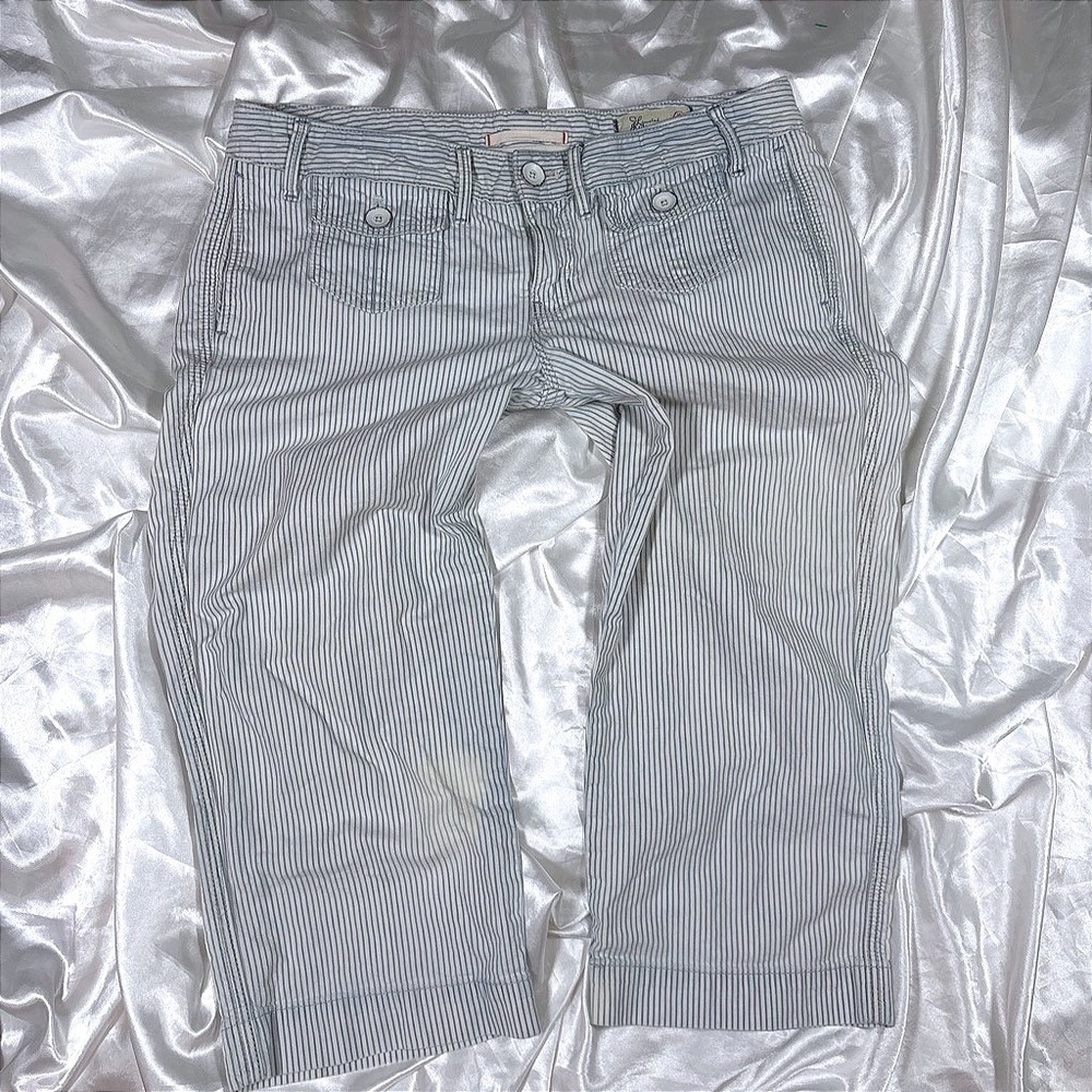 y2k striped Crop Pants Blue Good Low Rise Limited Edition Size 28/6